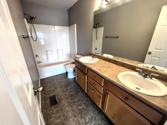 full bathroom with shower / bathtub combination, toilet, and vanity