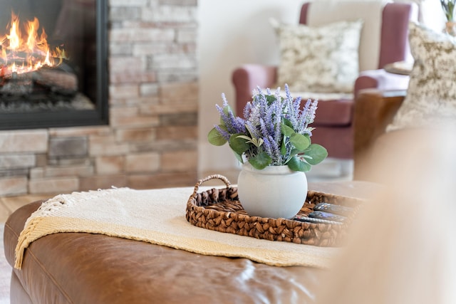 room details featuring a fireplace