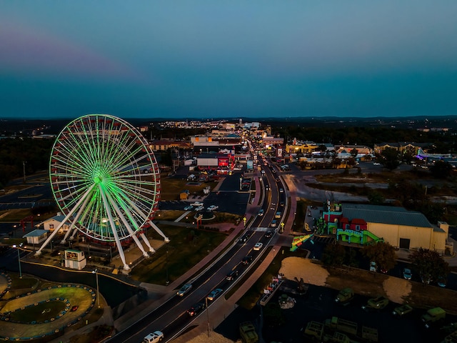 view of aerial view at dusk