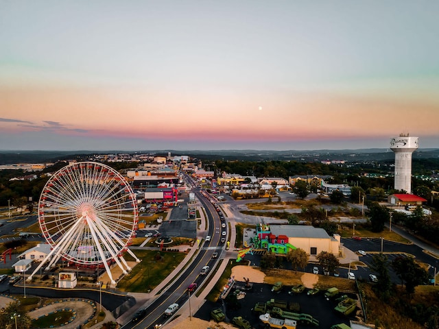 view of aerial view at dusk