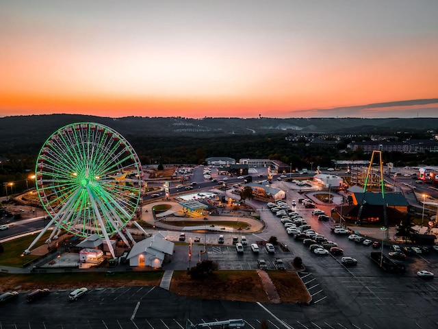 view of aerial view at dusk