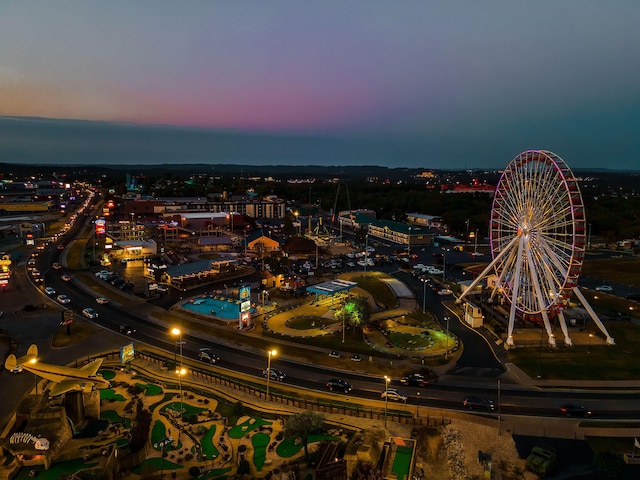 view of aerial view at dusk