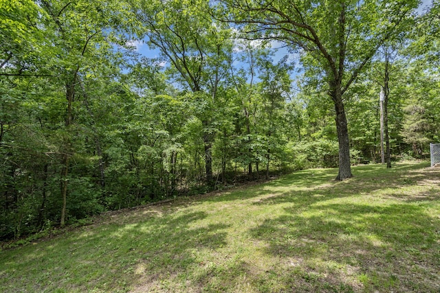 view of yard with a view of trees
