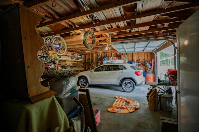 garage with a garage door opener