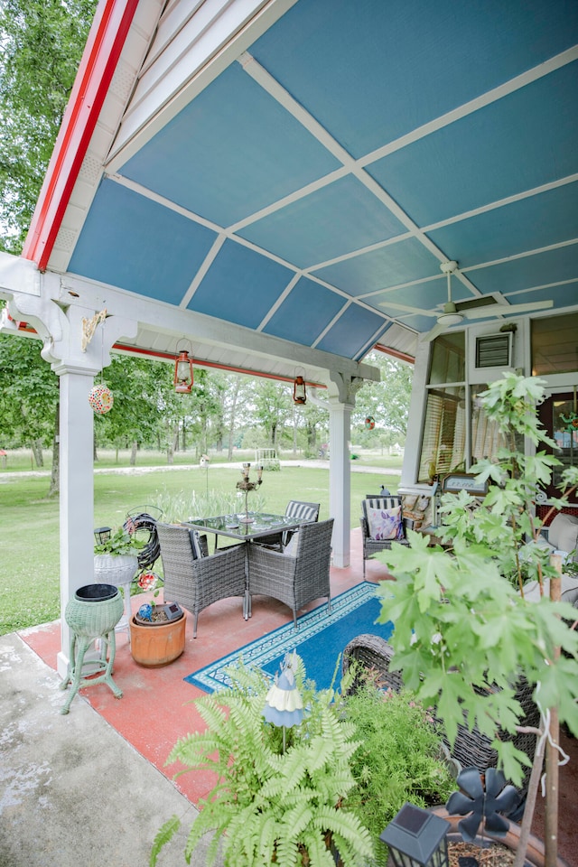 view of patio / terrace with outdoor lounge area and a gazebo