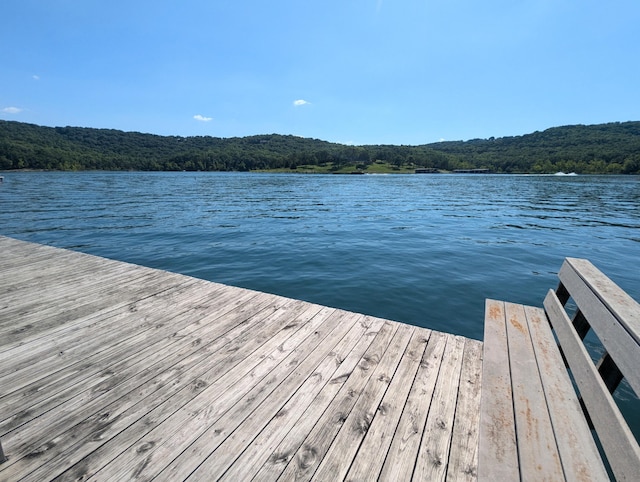 view of dock with a view of trees and a water view