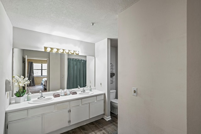 170 Bunker Ridge Dr Unit 6, Branson, MO 65616 - ensuite bathroom featuring wood finished floors, a sink, a textured ceiling, connected bathroom, and double vanity