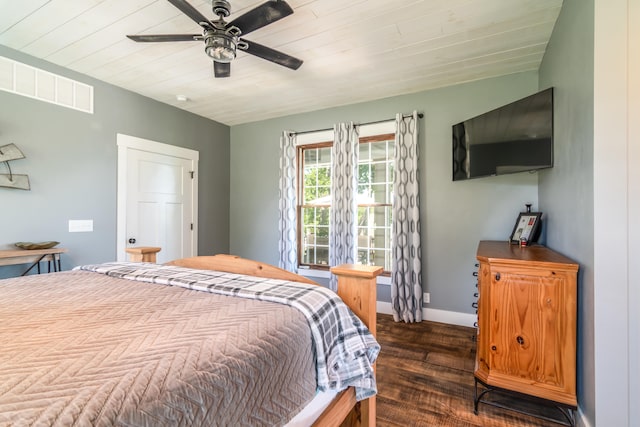 bedroom featuring ceiling fan and dark hardwood / wood-style flooring