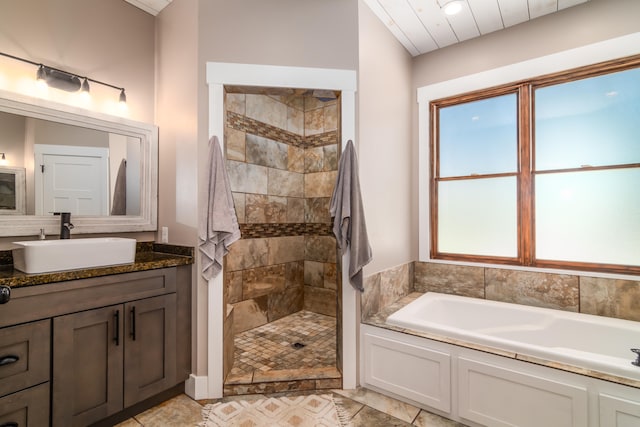 bathroom featuring vanity and separate shower and tub