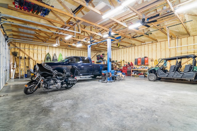 garage featuring a workshop area