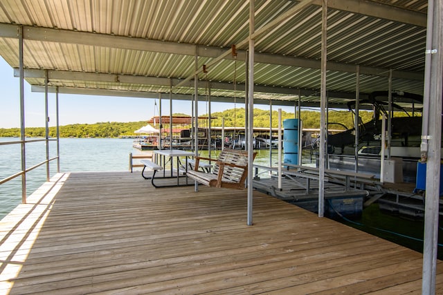 view of dock with a water view