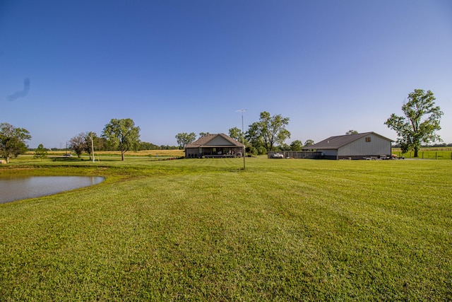 view of yard with a water view