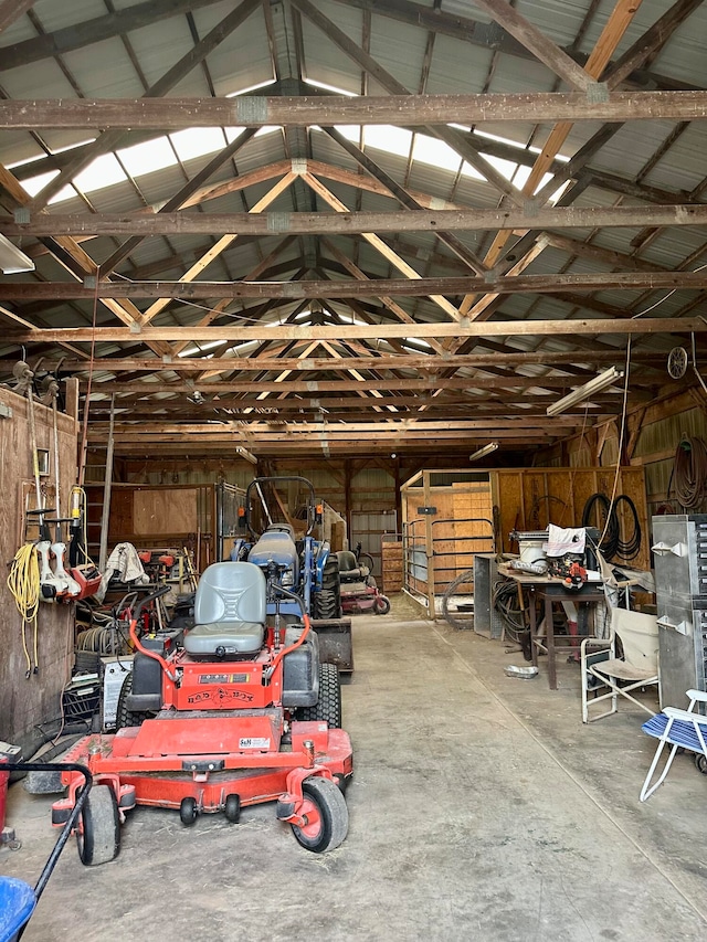 garage featuring a workshop area