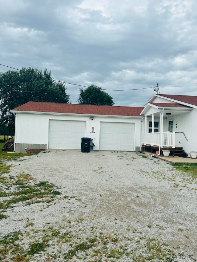 garage with a porch