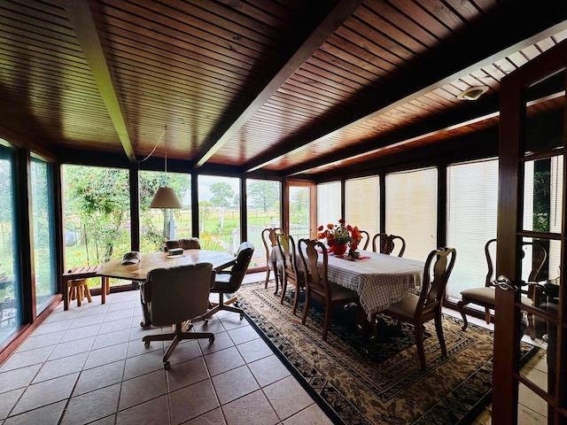 sunroom / solarium with plenty of natural light and beam ceiling