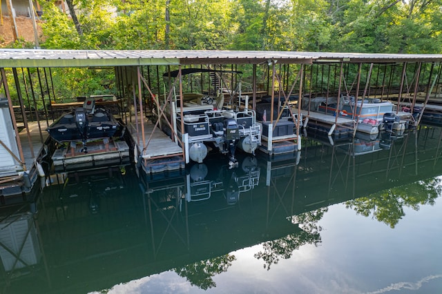 view of dock with a water view