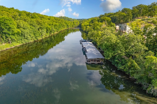 view of dock with a water view