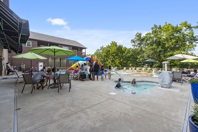 view of pool featuring a patio