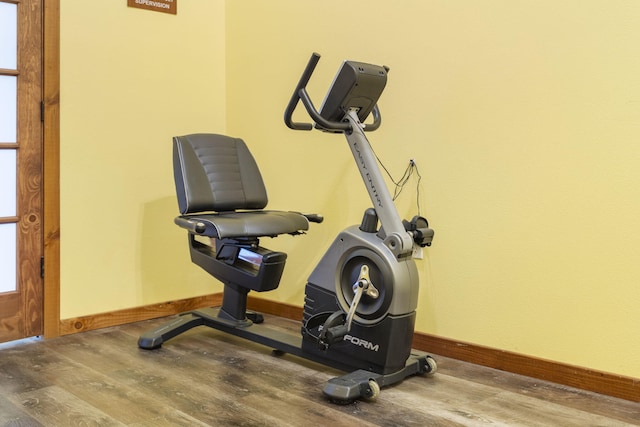 workout area with wood-type flooring and a healthy amount of sunlight