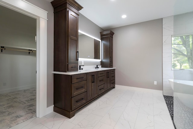 bathroom featuring vanity and a bathing tub