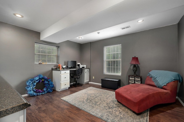 home office featuring dark hardwood / wood-style flooring