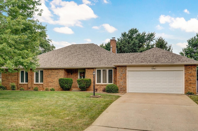 ranch-style house with a front lawn and a garage