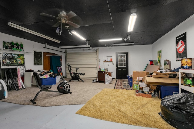 garage with ceiling fan