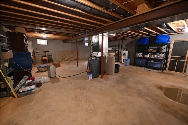 basement with water heater