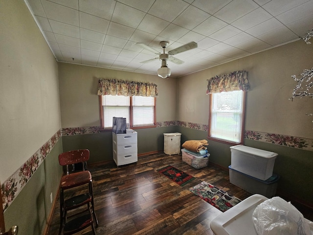 interior space featuring dark hardwood / wood-style flooring, a wealth of natural light, and ceiling fan