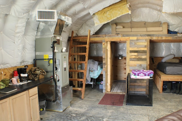 basement featuring heating unit