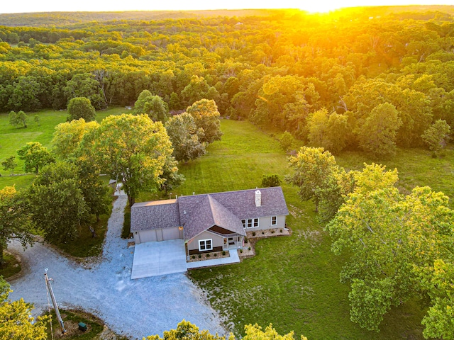 view of aerial view at dusk