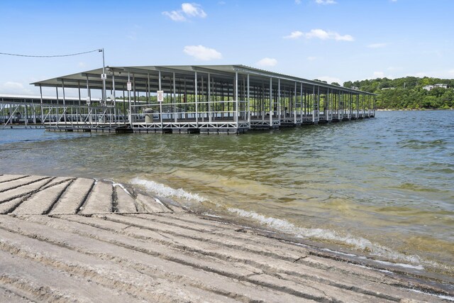 view of dock with a water view