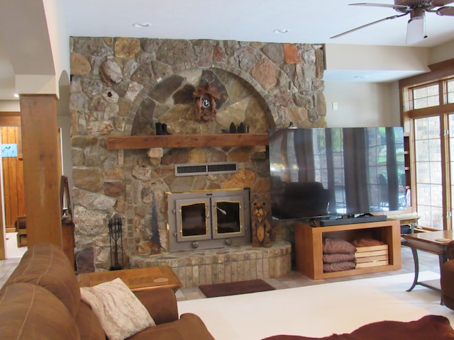 living room featuring ceiling fan