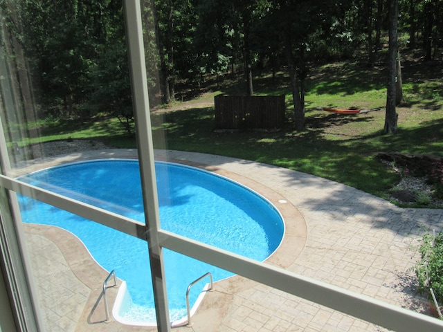 view of swimming pool featuring a patio