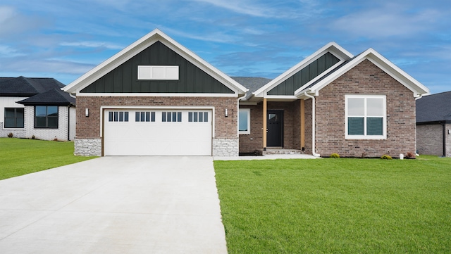 craftsman-style home with a front lawn and a garage