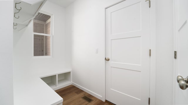 mudroom featuring dark wood-type flooring