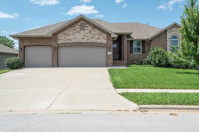 1641 N Pinnacle Ave, Nixa, MO 65714 - ranch-style home with brick siding, a front yard, and a garage