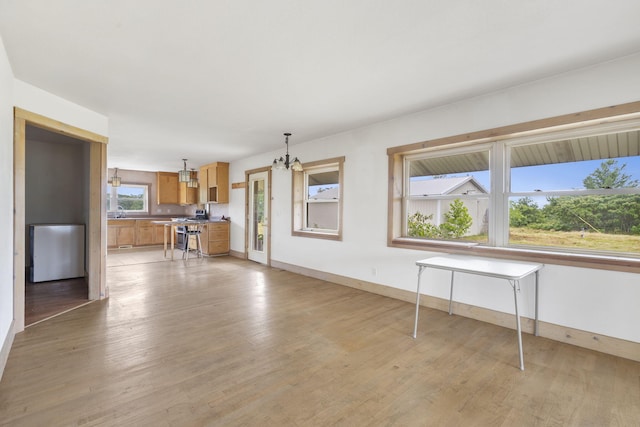 unfurnished living room with light wood-type flooring