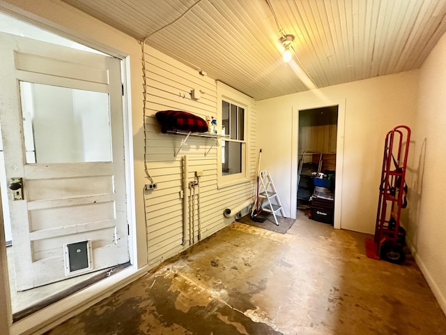 interior space featuring wood ceiling