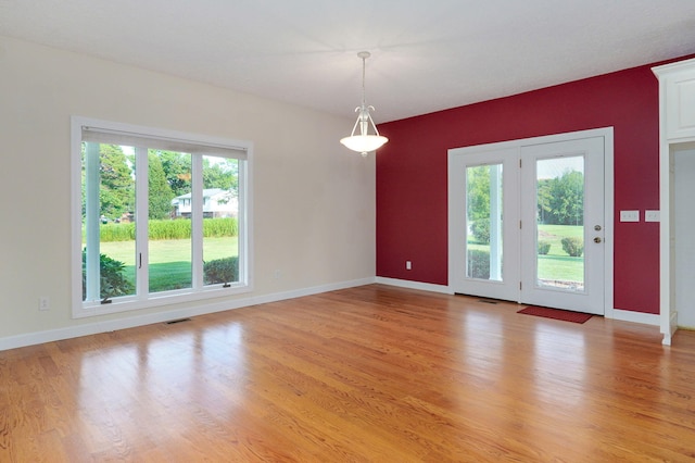 unfurnished room with light hardwood / wood-style floors and a healthy amount of sunlight