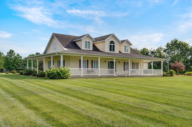 country-style home with a front yard and a porch