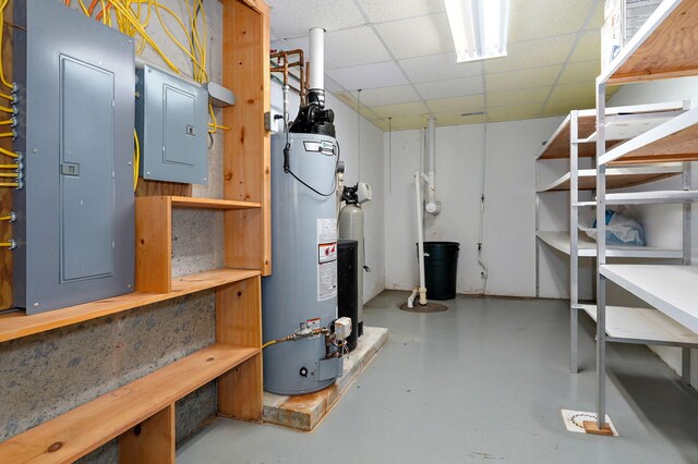 interior space featuring electric panel and water heater