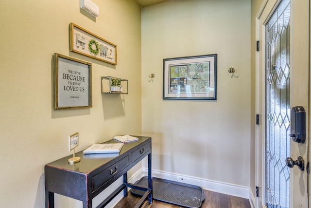 interior space with dark hardwood / wood-style floors