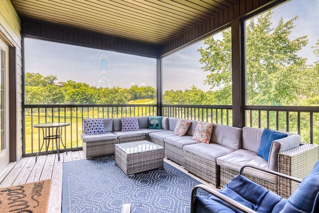 sunroom / solarium with wood ceiling