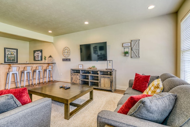 living room featuring a healthy amount of sunlight and light hardwood / wood-style flooring