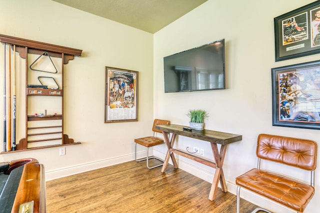 living area with hardwood / wood-style flooring