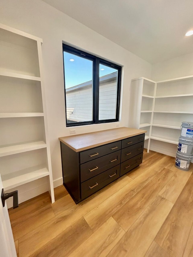 spacious closet featuring light hardwood / wood-style flooring