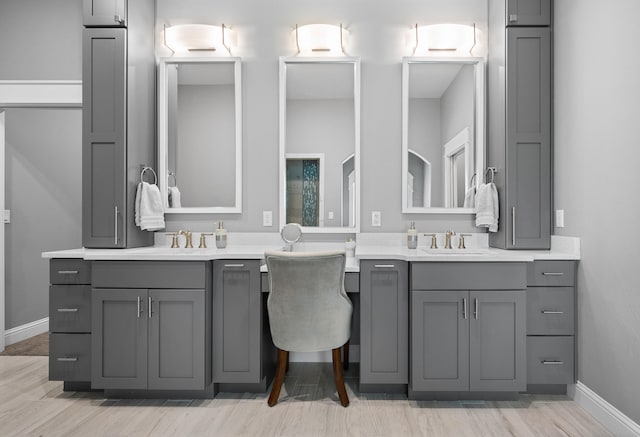 bathroom featuring wood-type flooring and vanity