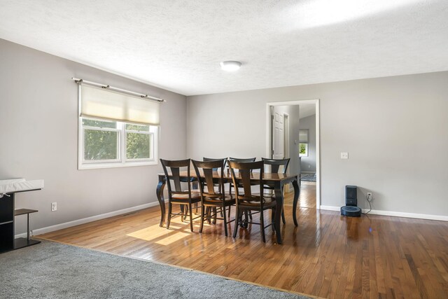 dining room with a textured ceiling and hardwood / wood-style floors