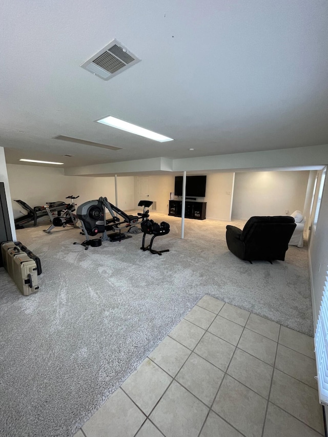 workout area with light carpet